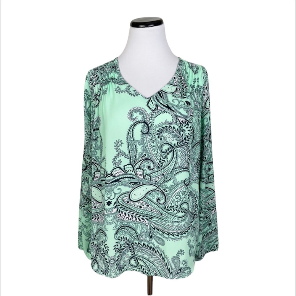 Banana Republic Factory Paisley Floral Top Long Sleeve V-Neck Pleated Size Small